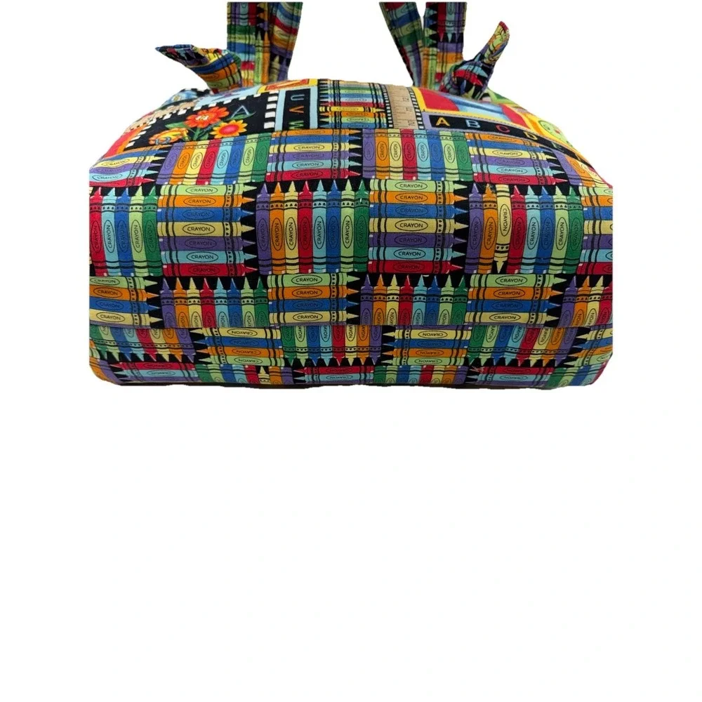 Vintage Teacher Tote Bag ABC Crayon School Theme Cotton Canvas 13.5x10.5 Exc Con - Picture 6 of 16